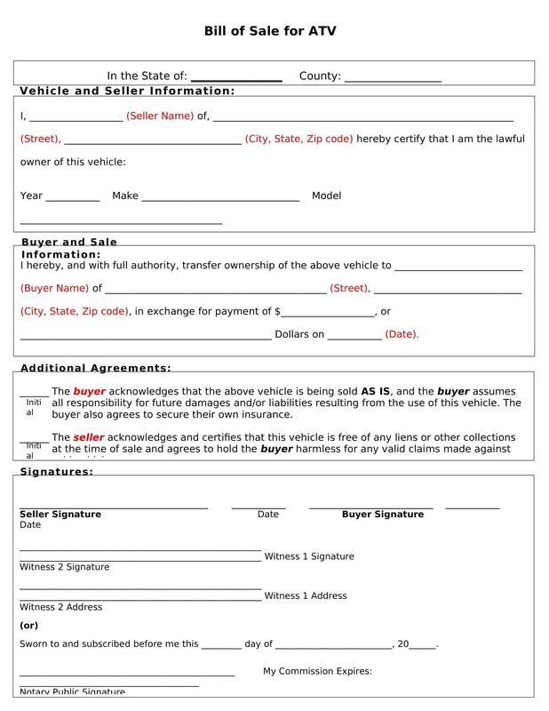 Mobile (Produced) Home Bill of Sale