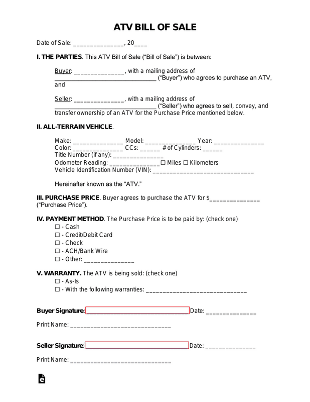 Motorcycle Bill of Sale Kind